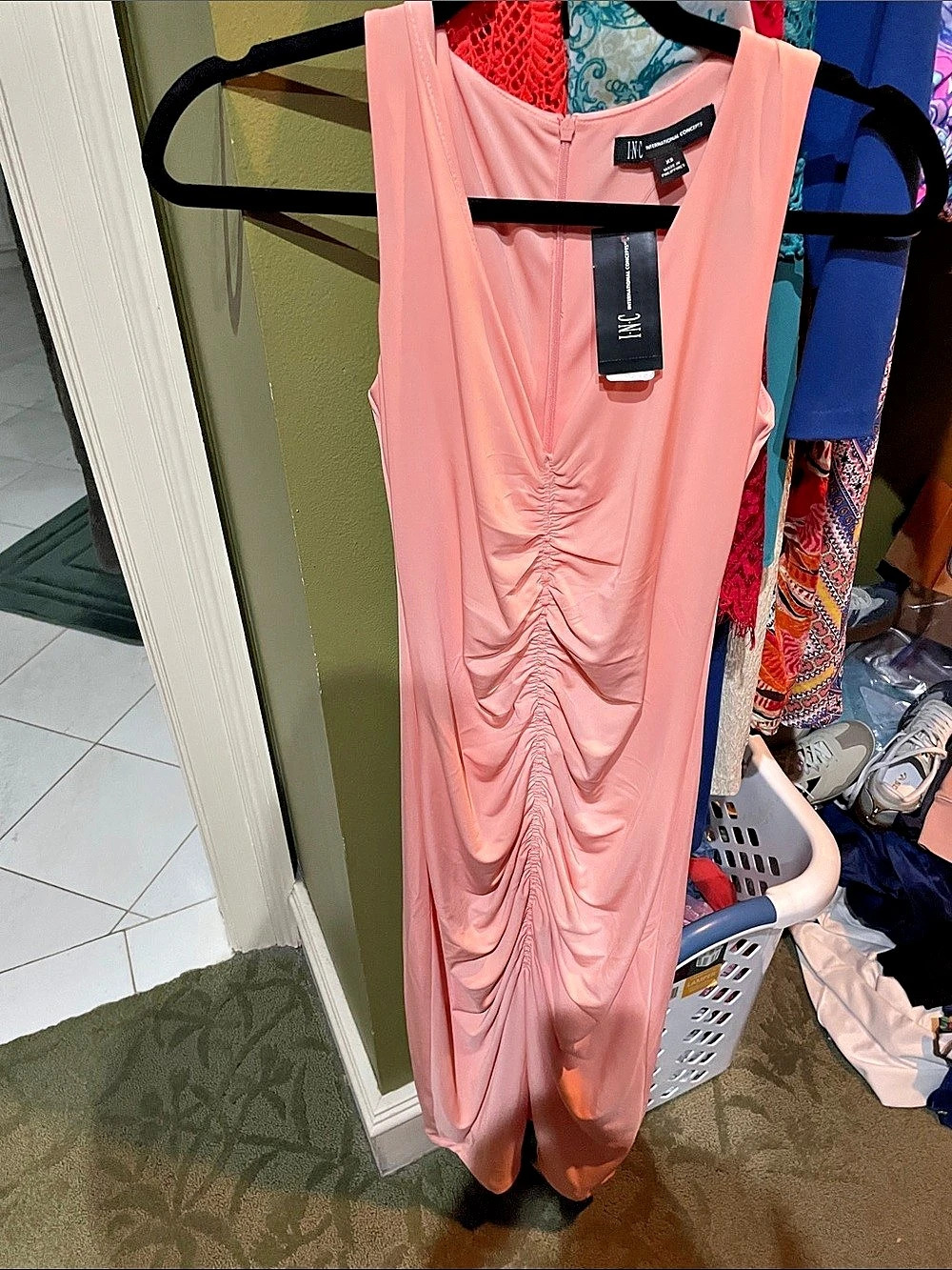 INC International Concepts Ruched Midi Dress in Pink